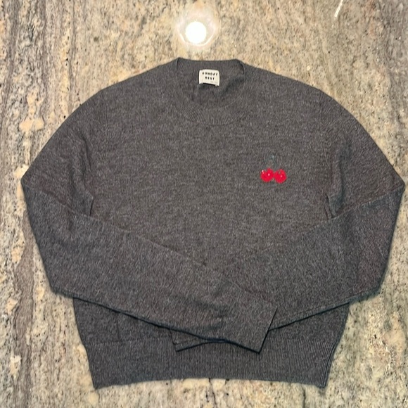 Aritzia Sweaters - NWOT Artizia Sunday Best Abby Crewneck Wool Sweater Grey w/ Cherry detail Sz S